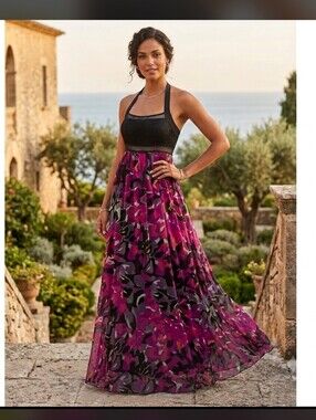 Bebe Silk Halter Maxi Dress S Whimsigoth Whimsical Fairy Grunge #5555